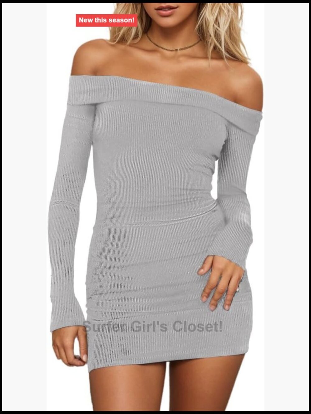 Off Shoulder Ribbed Knit Bodycon Mini Dress Long Sleeve Party Clubwear